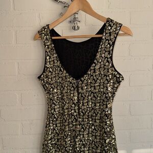 Guess dress Black Gold Sequin Vienna leopard dress lined small NeW party